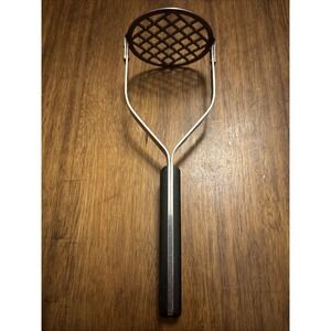 Vintage Flint Arrowhead Potato Masher Stainless Steel‎ USA Black Handle 9"